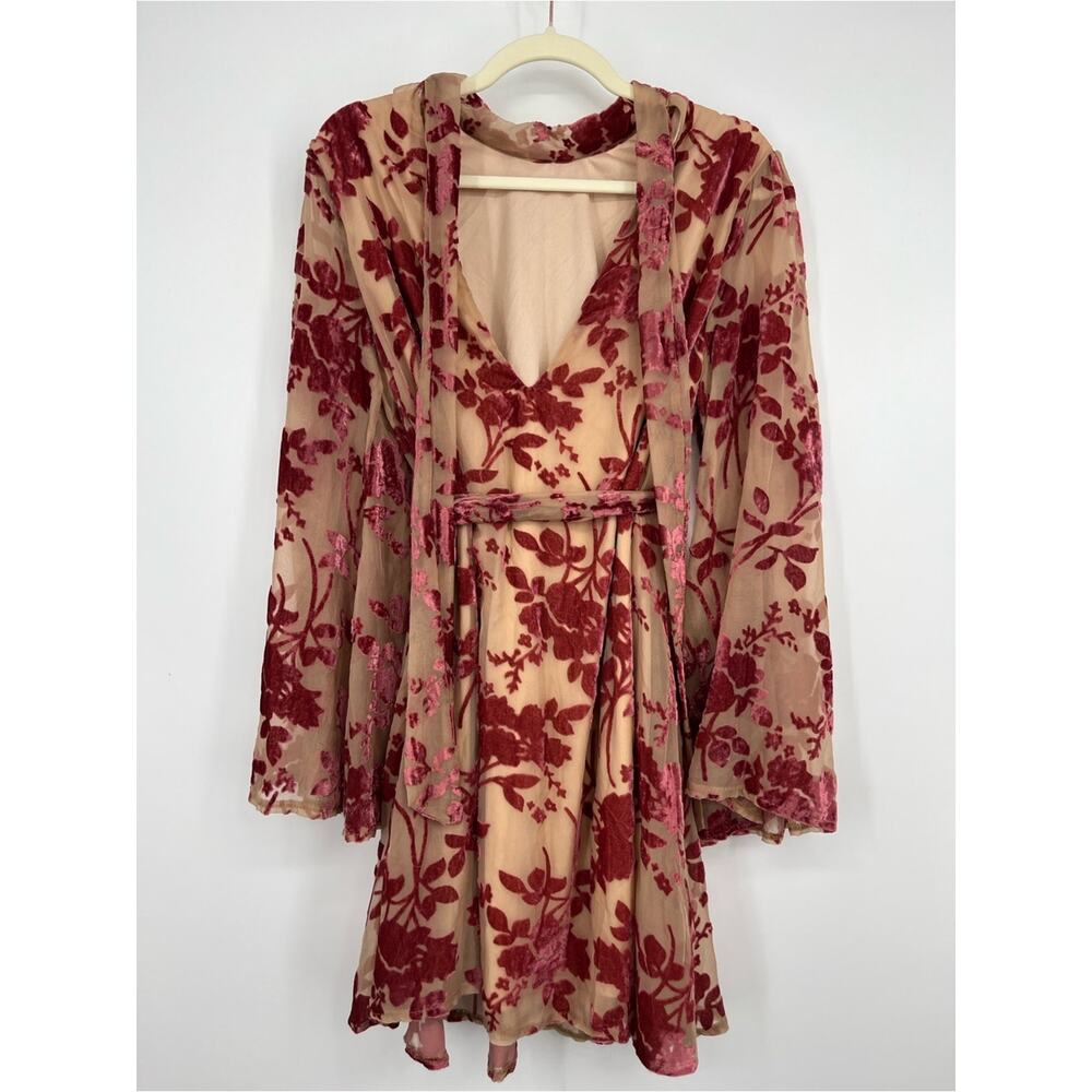 Vici Calgary Floral Velvet Burnout Tie Dress XL Mini Billowy Whimsy Boho Fairy - Picture 10 of 14